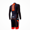 Mono-sarthe technique noir avec manches longues, détails en orange et logos personnalisés.