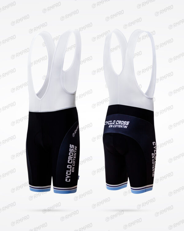 Cuissard technique noir avec bretelles, design personnalisé pour le cyclisme avec logo "CYCLO CROSS EN COTENTIN".