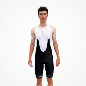 Cuissard technique noir avec bretelles, adapté pour le cyclisme, en présentation sur mannequin.