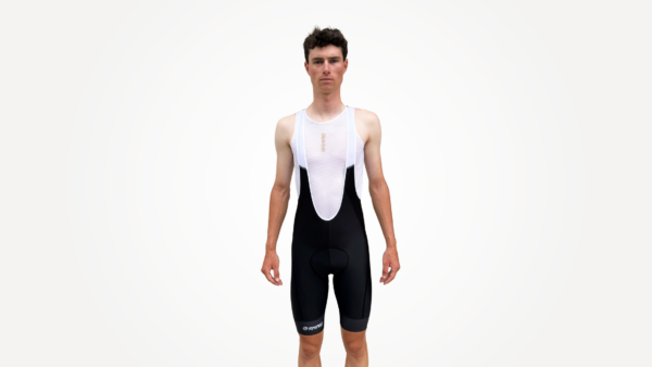 Cuissard technique noir avec bretelles, adapté pour le cyclisme, en présentation sur mannequin.