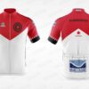 Maillot de cyclisme personnalisé rouge et blanc avec logos du club AS Marcoussis.