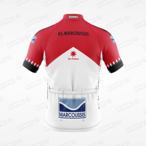 Maillot de cyclisme personnalisé rouge et blanc aux couleurs du club AS Marcoussis.