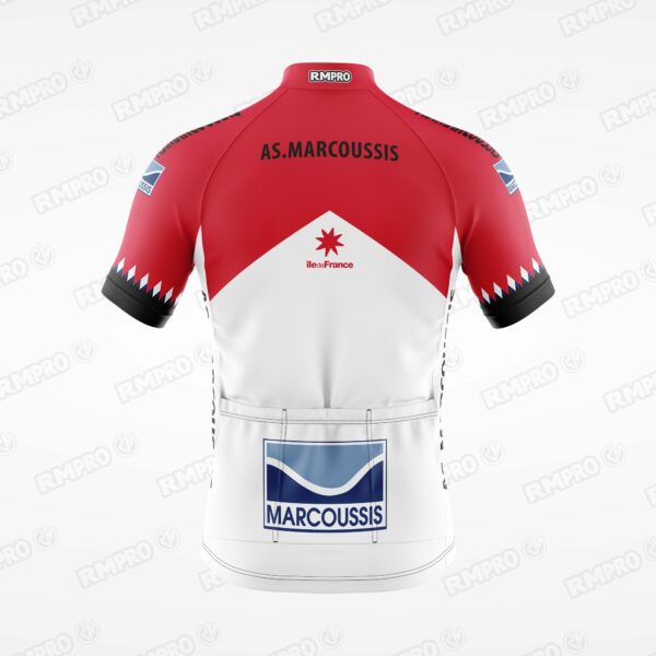 Maillot de cyclisme personnalisé rouge et blanc aux couleurs du club AS Marcoussis.