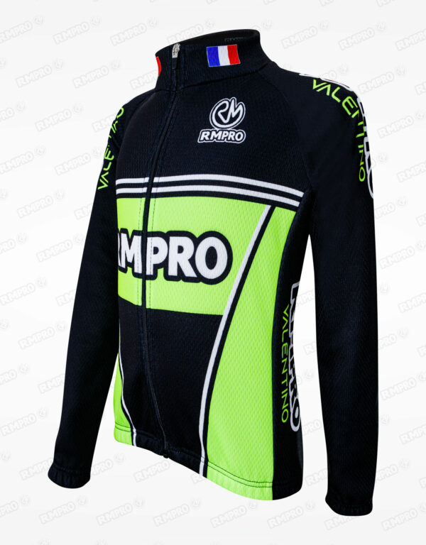 Veste technique à manches longues noire et verte avec logo personnalisé et détails de club.