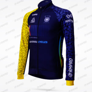 Veste technique personnalisée aux couleurs de l'équipe avec motifs distincts et fermeture éclair.