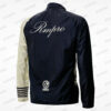 Veste coupe-vent noire et beige avec logo Rmpro, conçue pour le cyclisme et personnalisable.