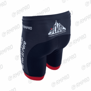 Cuissard technique noir avec éléments rouges et logo du Triathlon Club du Val St Père.
