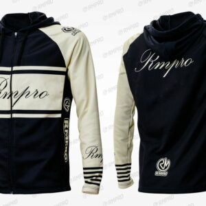 Maillot à capuche manches longues en noir et crème avec logo personnalisé RMPRO.