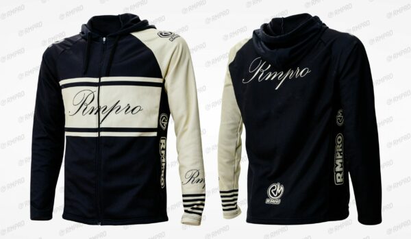 Maillot à capuche manches longues en noir et crème avec logo personnalisé RMPRO.