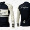 Veste demi-saison noire et beige avec motifs personnalisés pour le cyclisme.