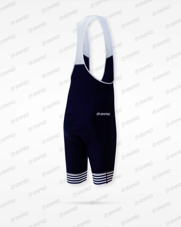 Cuissard technique bleu marine avec bretelles, logo visible, adapté pour le cyclisme.