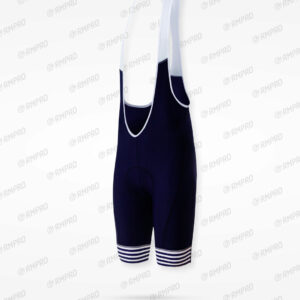 Cuissard technique préformé bleu marine avec bretelles et détails de personnalisation.