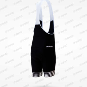 Cuissard technique noir avec bretelles et détails blancs, conçu pour le cyclisme.
