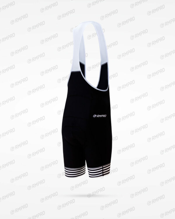 Cuissard technique noir avec bretelles et détails blancs, conçu pour le cyclisme.