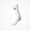 Chaussette technique blanche avec logo RMPRO, idéale pour le cyclisme et le running.