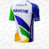Maillot de cyclisme personnalisé aux couleurs de La Manche, avec motifs graphiques et logos visibles.
