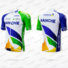 Maillot de cyclisme personnalisé aux couleurs de la Manche avec logo et design graphique dynamique.