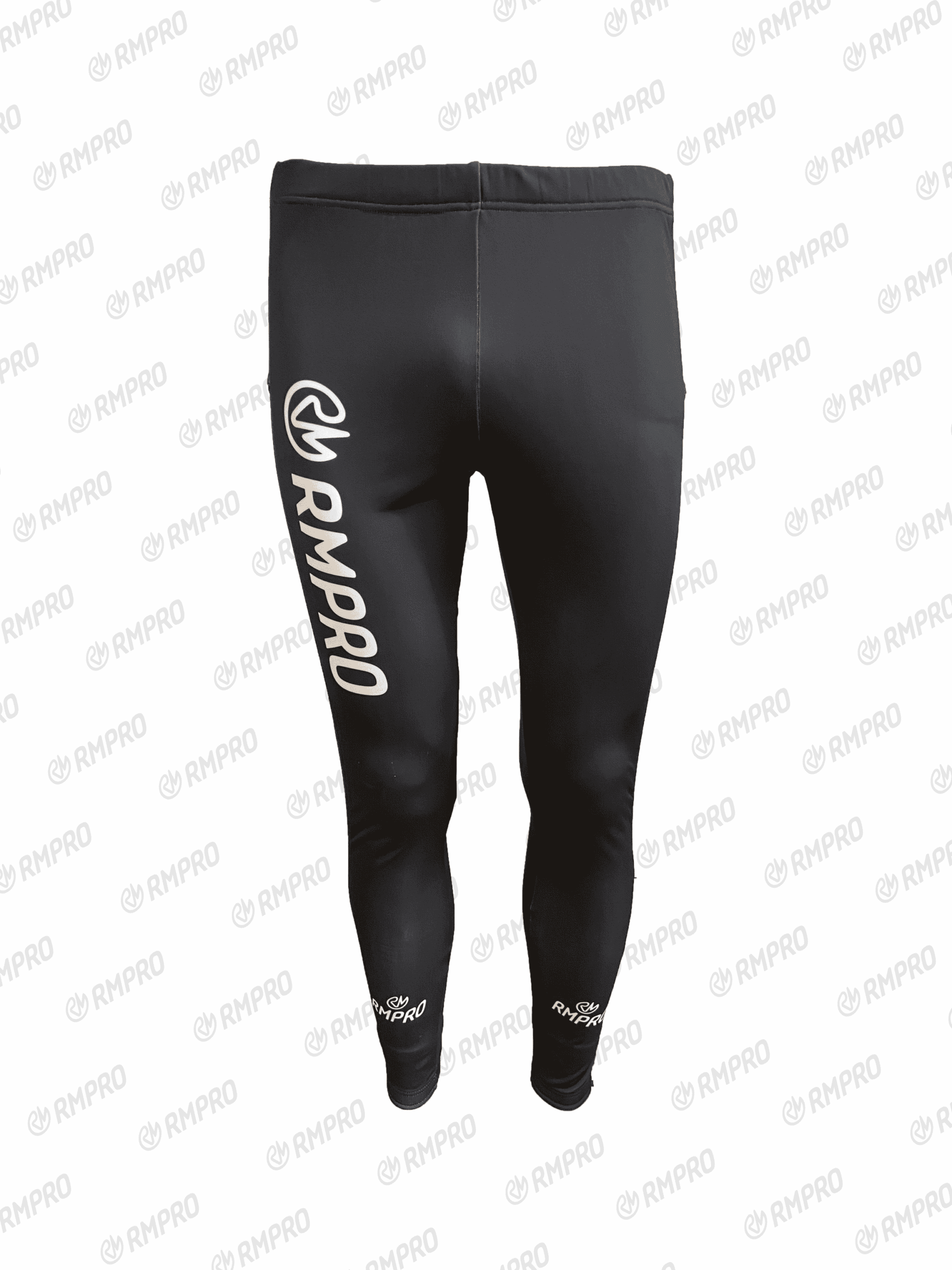 Collants d'échauffement noirs avec logo personnalisé RMPRO visibles sur les côtés.