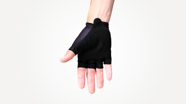 Gants de cyclisme noirs avec paume rembourrée et zones de ventilation.