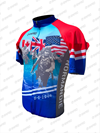 Maillot de cyclisme personnalisé, aux couleurs et motifs célébrant le Débarquement, avec drapeaux sur le devant.