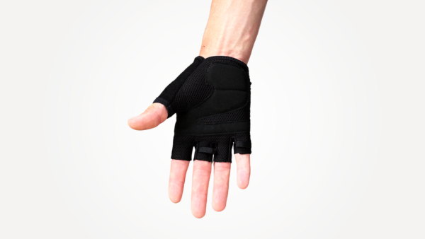 Gant de cyclisme noir avec paume en mesh pour une meilleure ventilation et prise en main.